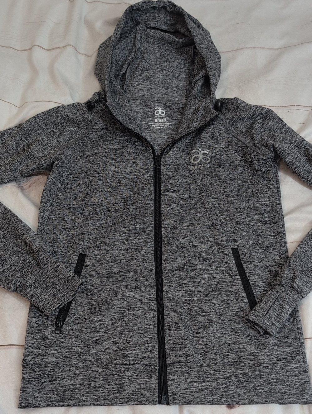 Arbonne Gray Marled Full-Zip Hooded Athletic Jacket Moisture Wicking size Small